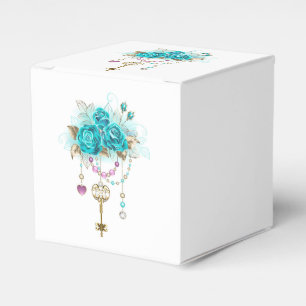 Turquoise Roses with Keys Favor Box