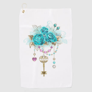 Turquoise Roses with Keys Golf Towel