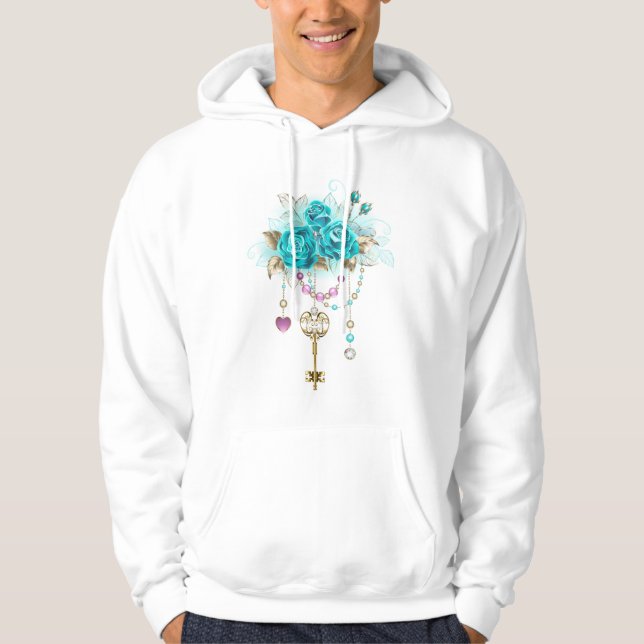 Turquoise Roses with Keys Hoodie (Front)
