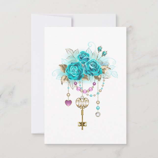 Turquoise Roses with Keys Invitation (Front)