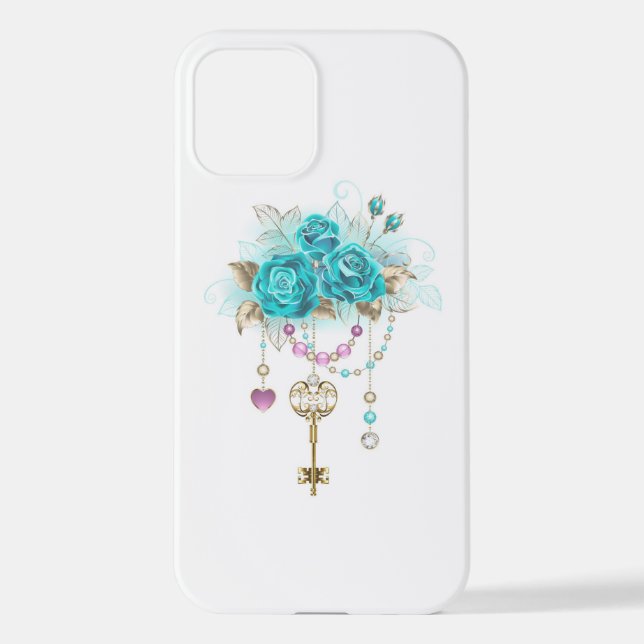 Turquoise Roses with Keys iPhone Case (Back)