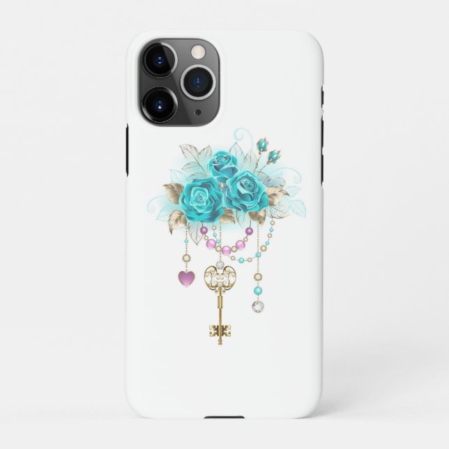 Turquoise Roses with Keys iPhone Case (Back)