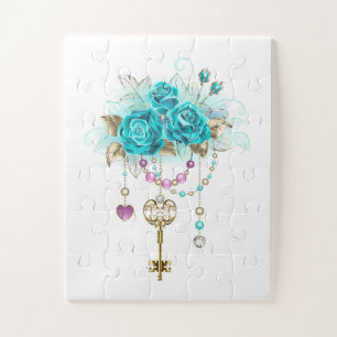 Turquoise Roses with Keys Jigsaw Puzzle