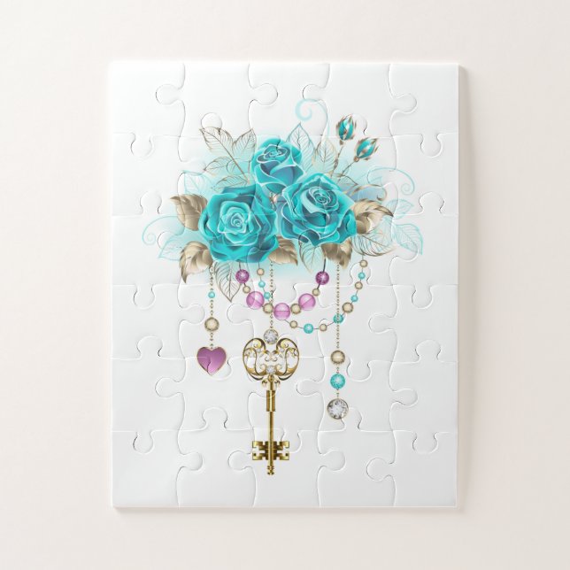Turquoise Roses with Keys Jigsaw Puzzle (Vertical)