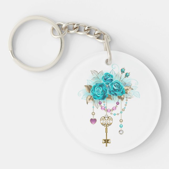 Turquoise Roses with Keys Keychain (Front)