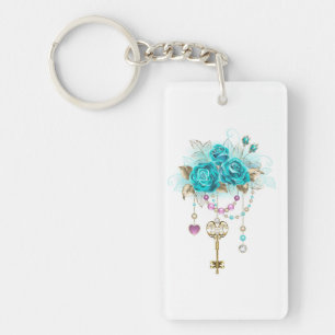 Turquoise Roses with Keys Keychain