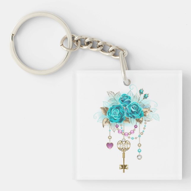 Turquoise Roses with Keys Keychain (Front)