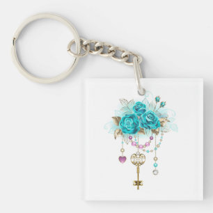 Turquoise Roses with Keys Keychain