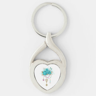 Turquoise Roses with Keys Keychain