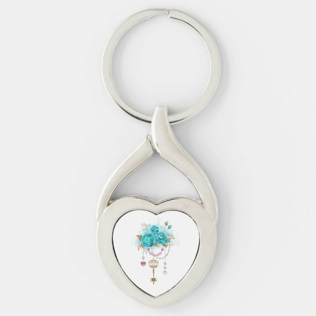 Turquoise Roses with Keys Keychain (Front)