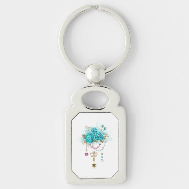 Turquoise Roses with Keys Keychain (Front)