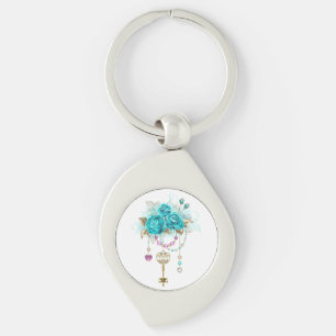 Turquoise Roses with Keys Keychain