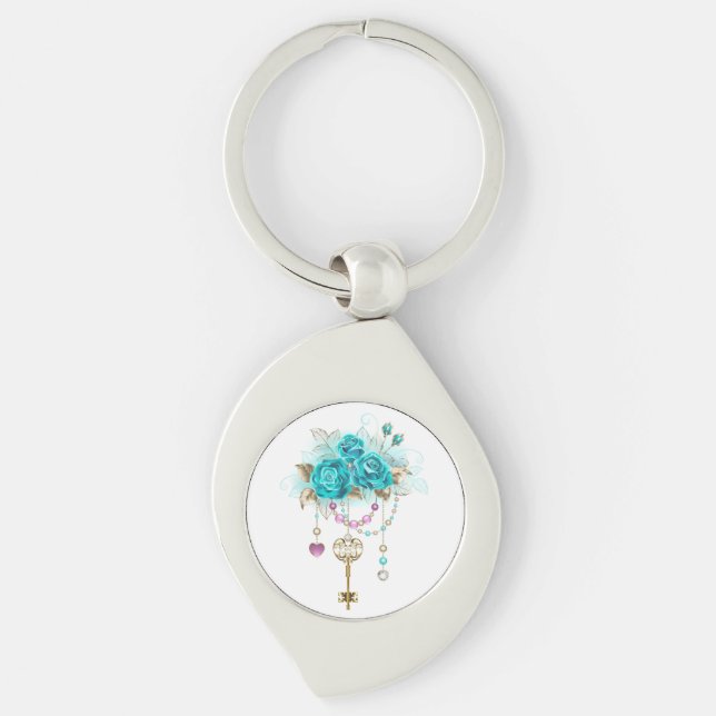 Turquoise Roses with Keys Keychain (Front)
