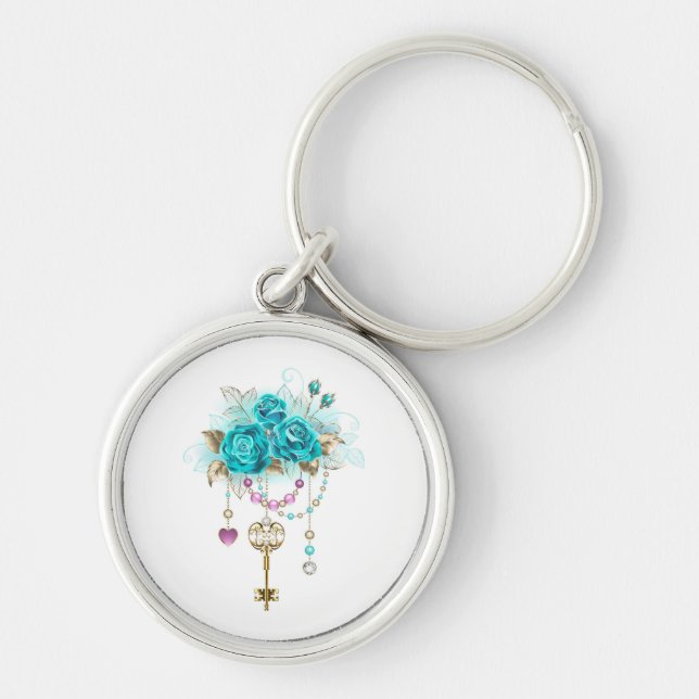 Turquoise Roses with Keys Keychain (Front)