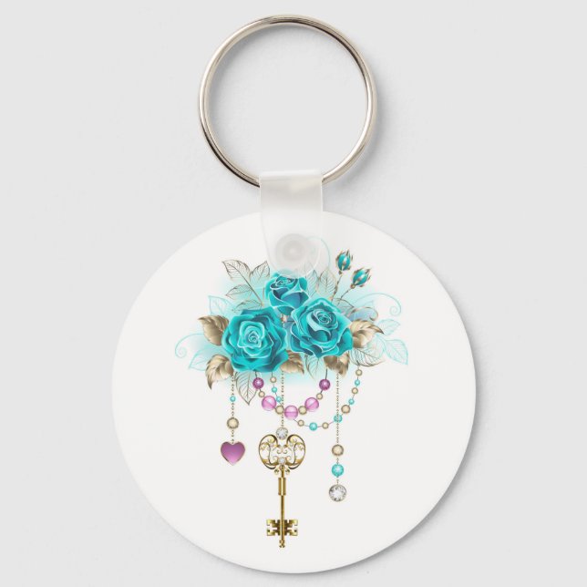 Turquoise Roses with Keys Keychain (Front)