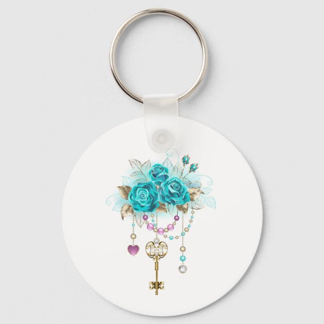 Turquoise Roses with Keys Keychain (Front)
