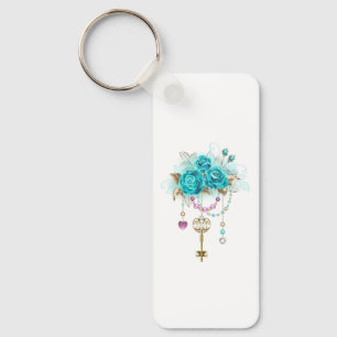 Turquoise Roses with Keys Keychain