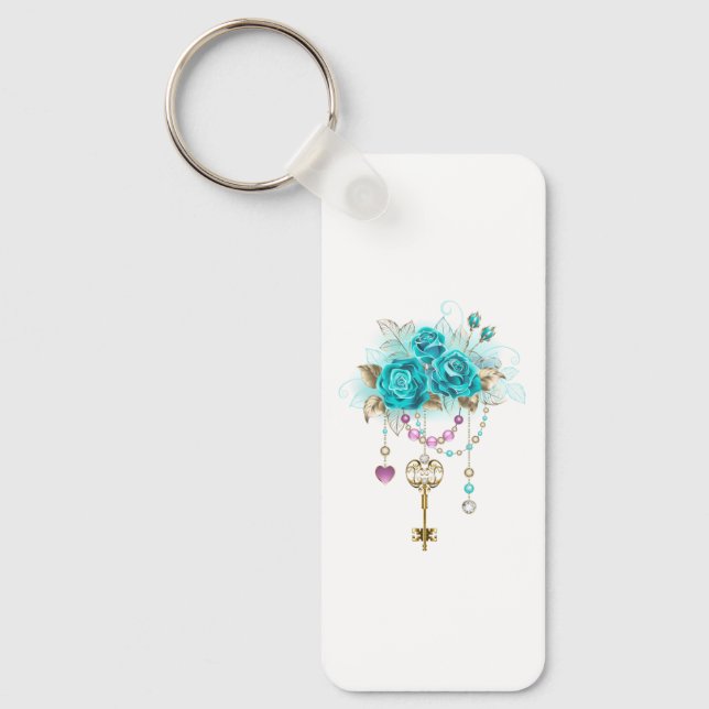 Turquoise Roses with Keys Keychain (Front)