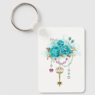 Turquoise Roses with Keys Keychain