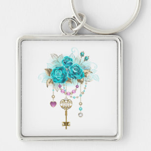 Turquoise Roses with Keys Keychain