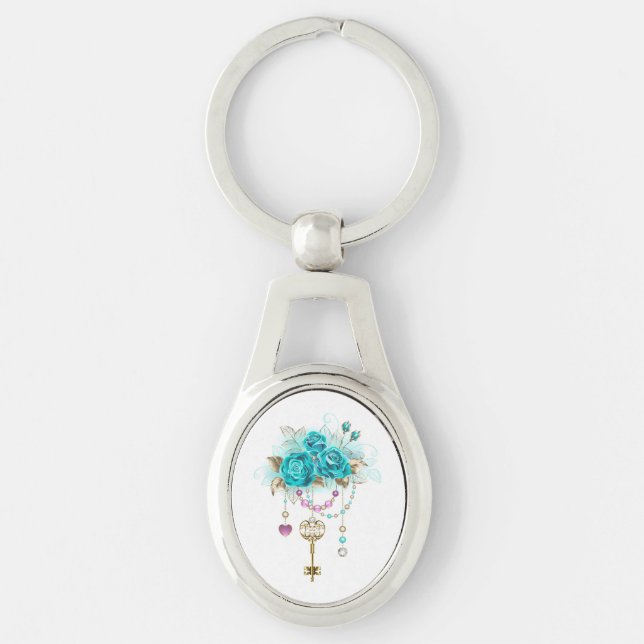 Turquoise Roses with Keys Keychain (Front)