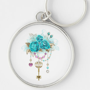 Turquoise Roses with Keys Keychain