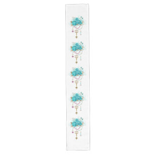 Turquoise Roses with Keys Long Table Runner