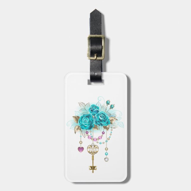 Turquoise Roses with Keys Luggage Tag (Front Vertical)