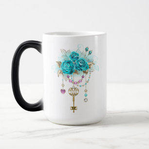 Turquoise Roses with Keys Magic Mug