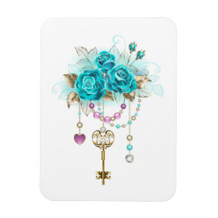 Turquoise Roses with Keys Magnet