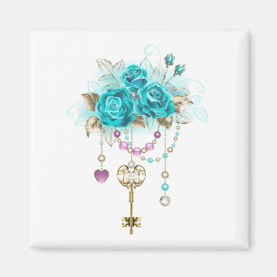 Turquoise Roses with Keys Magnet