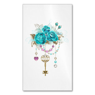 Turquoise Roses with Keys Magnetic Business Card