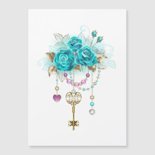 Turquoise Roses with Keys Magnetic Invitation