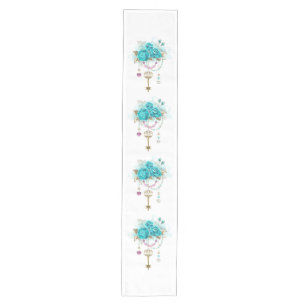 Turquoise Roses with Keys Medium Table Runner