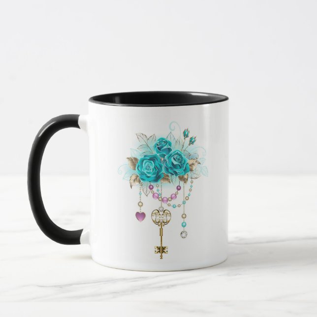 Turquoise Roses with Keys Mug (Left)