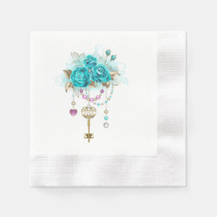 Turquoise Roses with Keys Napkin