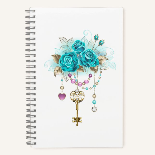 Turquoise Roses with Keys Notebook (Front)