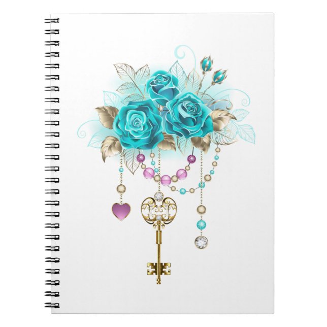 Turquoise Roses with Keys Notebook (Front)