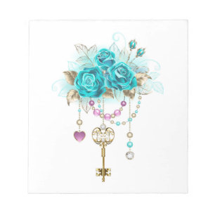 Turquoise Roses with Keys Notepad