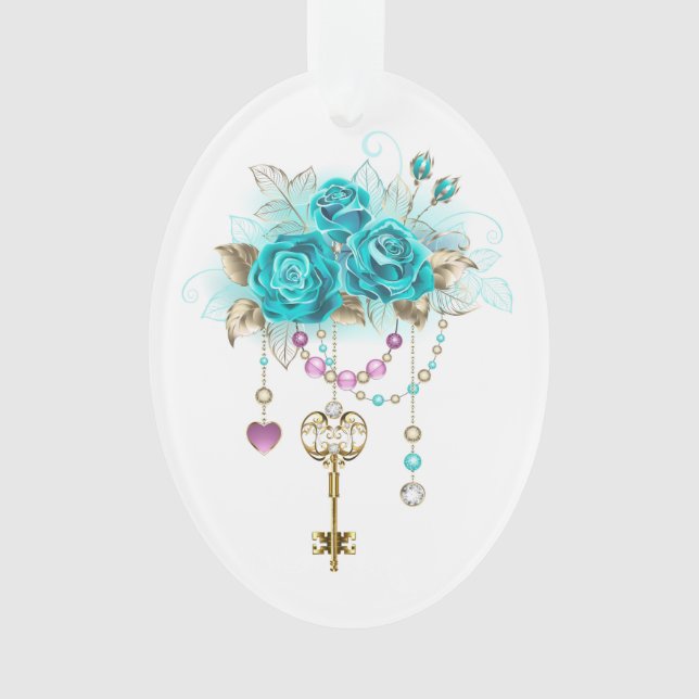 Turquoise Roses with Keys Ornament (Front)