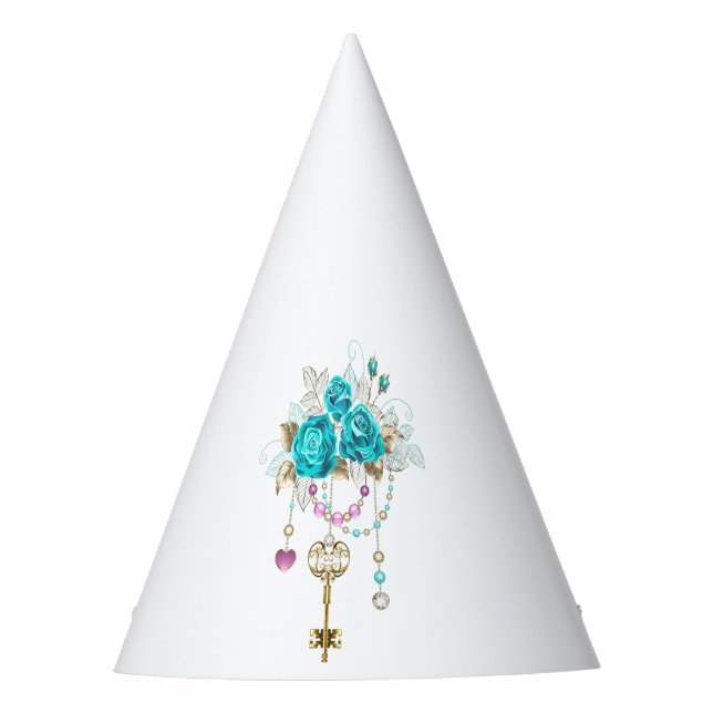 Turquoise Roses with Keys Party Hat (Front)