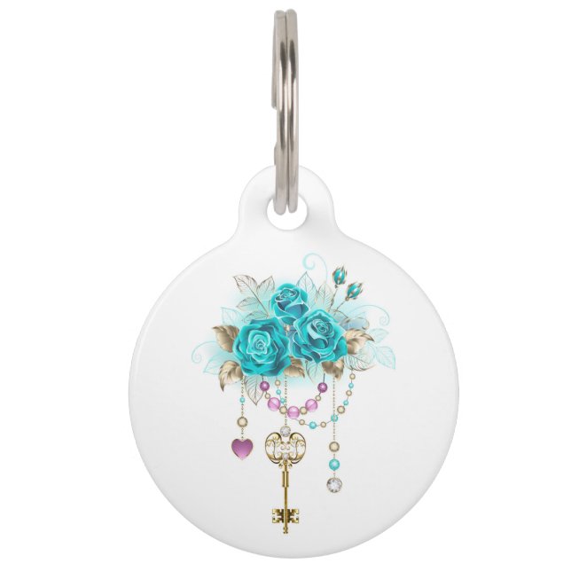Turquoise Roses with Keys Pet Tag (Front)