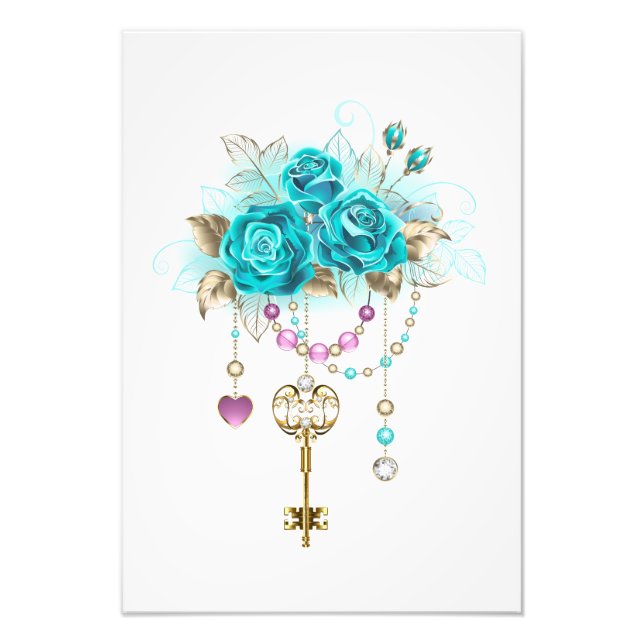 Turquoise Roses with Keys Photo Print (Front)
