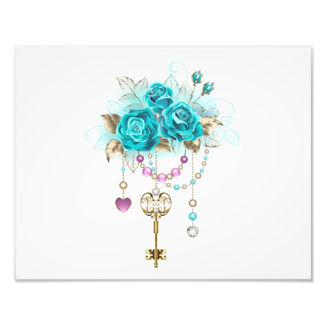 Turquoise Roses with Keys Photo Print (Front)