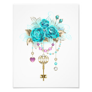 Turquoise Roses with Keys Photo Print