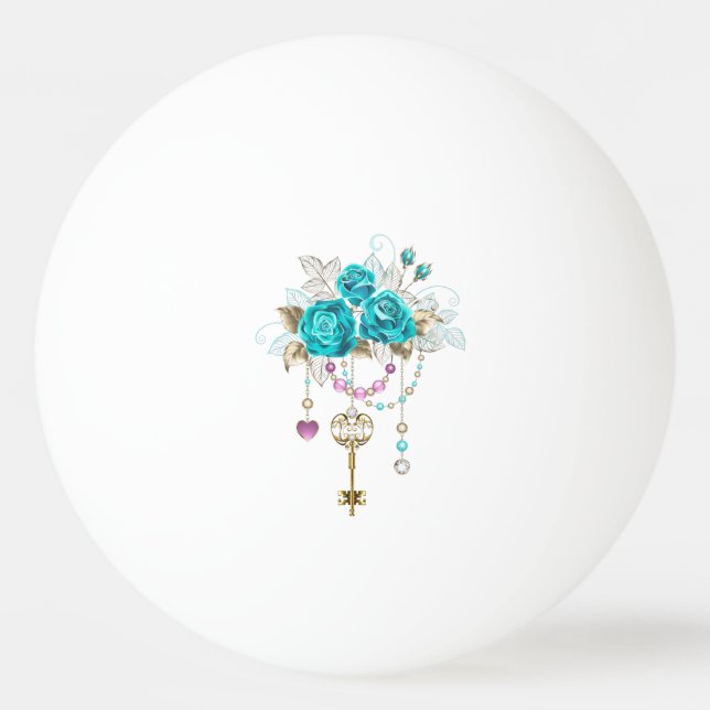 Turquoise Roses with Keys Ping Pong Ball (Front)