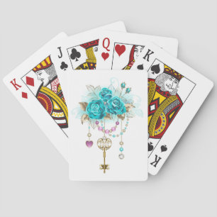 Turquoise Roses with Keys Playing Cards