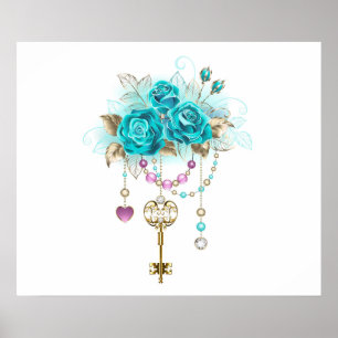 Turquoise Roses with Keys Poster