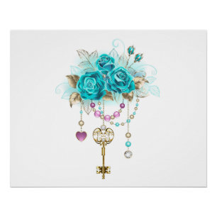 Turquoise Roses with Keys Poster