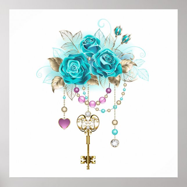 Turquoise Roses with Keys Poster (Front)